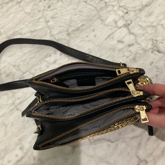 ASH Black Leather Convertible Cross Body Purse Gold Silver Chain - Picture 11 of 14